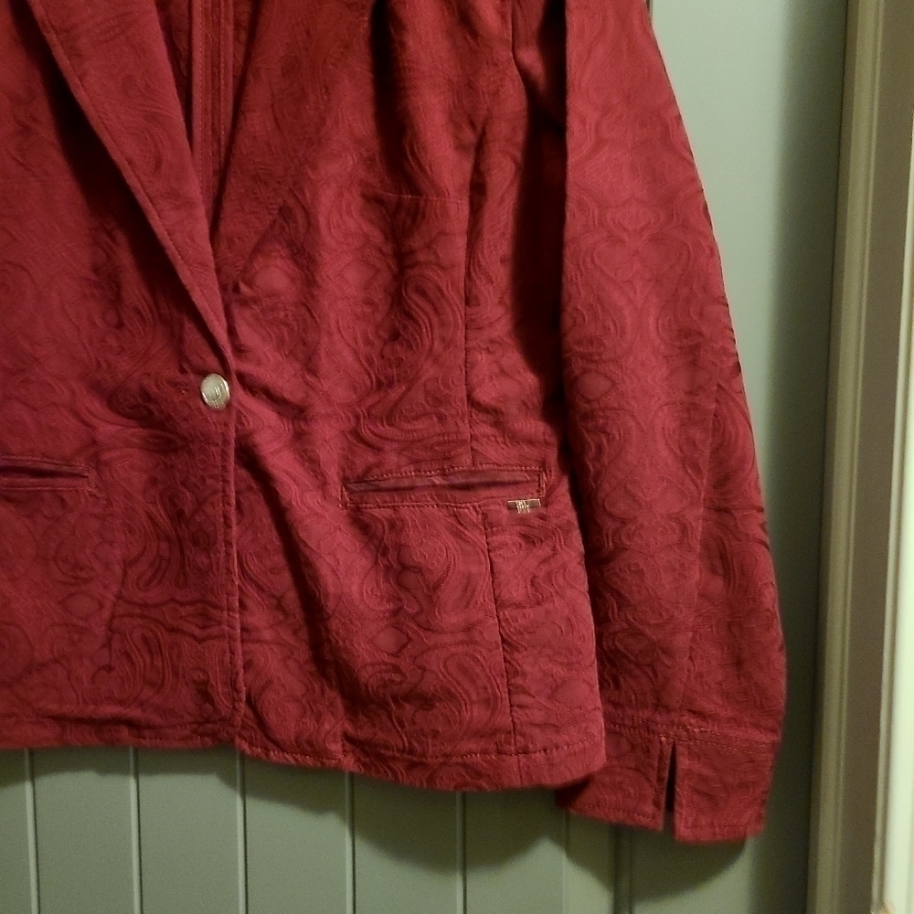 French Dressing Jaquard Blazer Red Gold Button Front Womens Vintage Large - Picture 7 of 14
